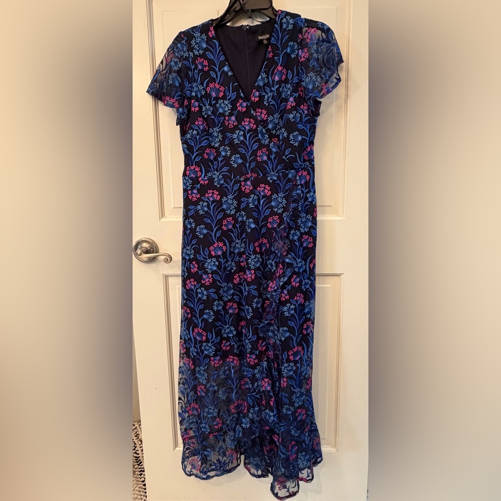 Floral Embroidery Kensie Navy Dress with Blue and Pink Embroidery - Picture 7 of 10